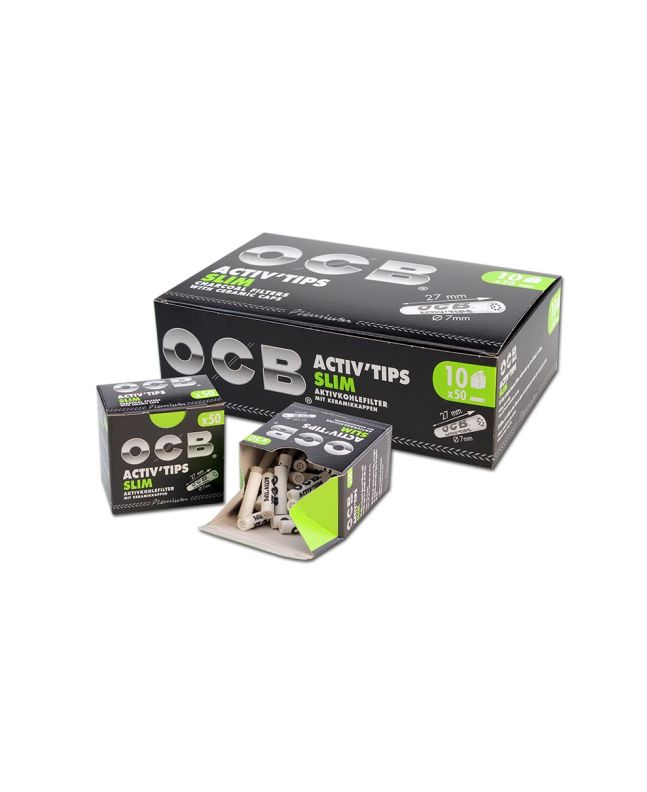 Filtry z węglem aktywnym OCB ActivTips SLIM - 50 sztuk