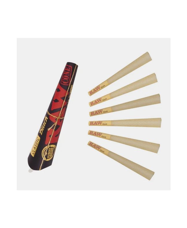 Cones RAW Black 1 1/4, gotowe jointy - 6 sztuk