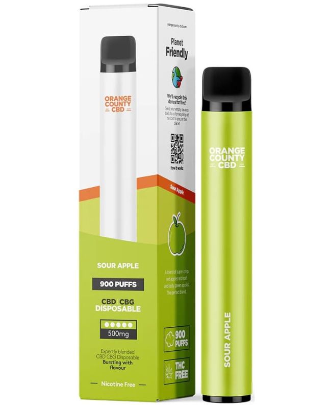 Orange County CBD Vape Pen Kwaśne Jabłko, 250mg CBD + 250mg CBG, 3ml